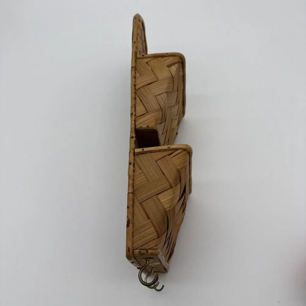 Vintage Bamboo Woven Letter Holder Wall Storage Herringbone Hong Kong
